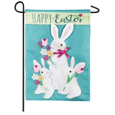 Evergreen Bunny Trio Garden Burlap Flag