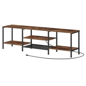 Itopfox TV Stand with Power Outlets for 75 Inch TVs, Industrial Media Console with Open Storage Shelves, Rustic Brown and Black Entertainment Center - 1 of 4