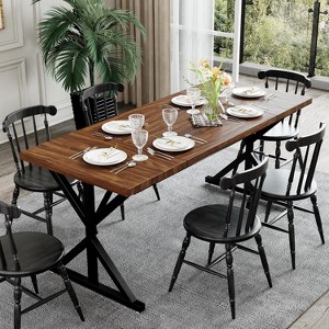 Dyonery Farmhouse Dining Table for 6-8 People 70.8 Inch Rectangular Wood Dining Table Walnut/Black - 1 of 4