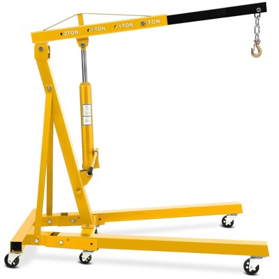 2 Ton Folding Hydraulic Engine Hoist, 4400 Lbs Heavy Duty Cherry Picker Shop Crane, Engine Lift with Telescopic Boom & 6 Casters
