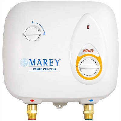 Marey Power 2.0 GPM 220 Volt Electric Tankless Hot Water Heater Power Pak for Apartments, House, or Single Point of Use, White