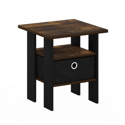 Furinno Andrey End Table Nightstand with Bin Drawer, Amber Pine/Black