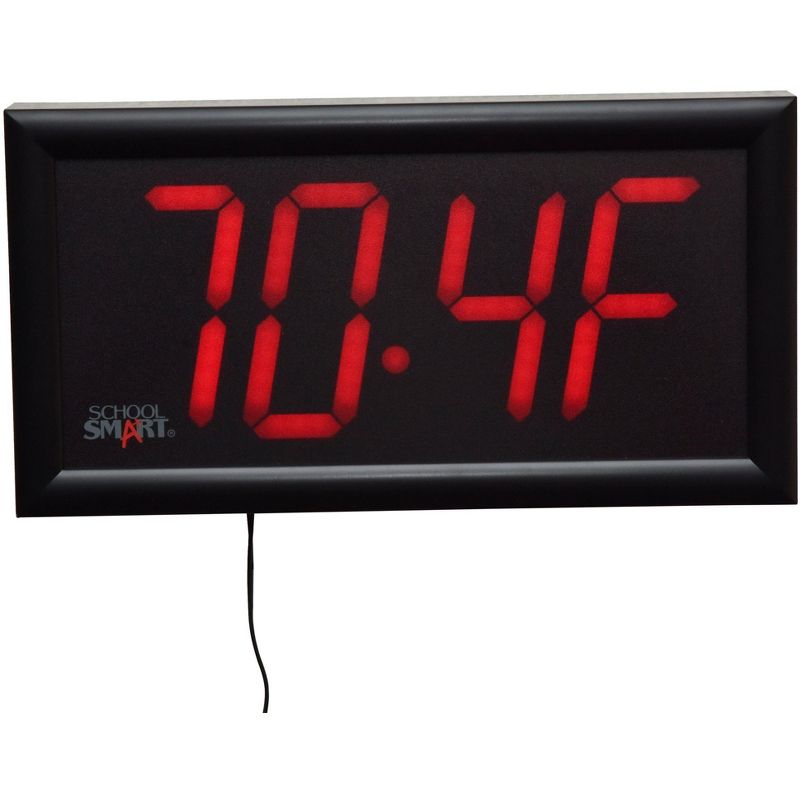 School Smart LED Wall Clock with Remote Control, 7 x 13 Inches, Red Digits, 3 of 7