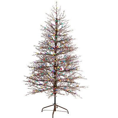 Nearly Natural 6-ft Frosted Berry Twig Artificial Christmas Tree with 350 Multicolored Gum Ball LED Lights and 808 Bendable Branches