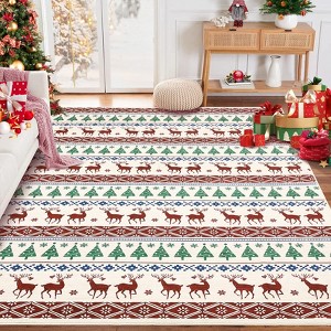 Bohemian Christmas Rug - Festive Non-Slip Machine Washable Area Rug, Soft Holiday Design - 1 of 4