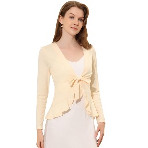 INSPIRE CHIC Women's Tie Front Long Sleeve Crop Ruffle Knit Cardigan Sweaters - 1 of 4
