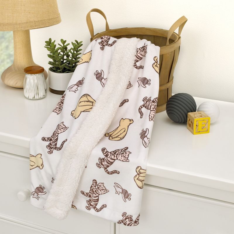 Disney Classic Pooh Hunny Fun with Piglet and Tigger White and Taupe Super Soft Baby Blanket, 2 of 5