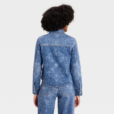 Womens Long Sleeve Collared Easy Denim Shirt Bandana – Universal Thread Medium