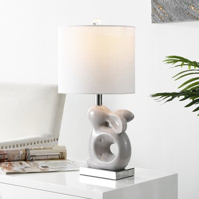 Ruby 19" Grey Ceramic Bunny Table Lamp with Cotton Shade