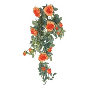 Unique Bargains Home Artificial Plant Plastic Silk Fake Hanging Rose Plants 33.5" - 1 of 4
