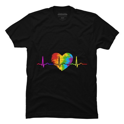 Design By Humans Rainbow Heartbeat Pride By Corndesign T-shirt - Black ...