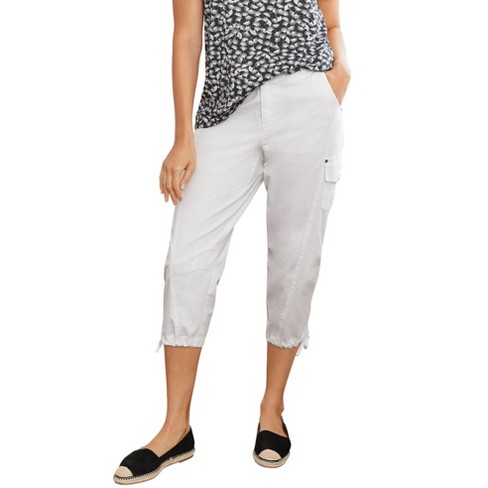 Ellos Women's Plus Size Stretch Cargo Capris Front and Side Pockets Casual  Cropped Pants - 10, White