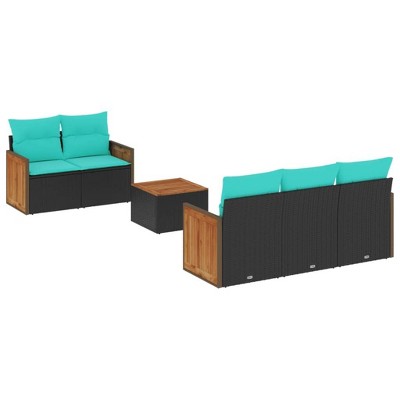vidaXL 6 Piece Garden Sofa Set with Cushions Black Poly Rattan - Black