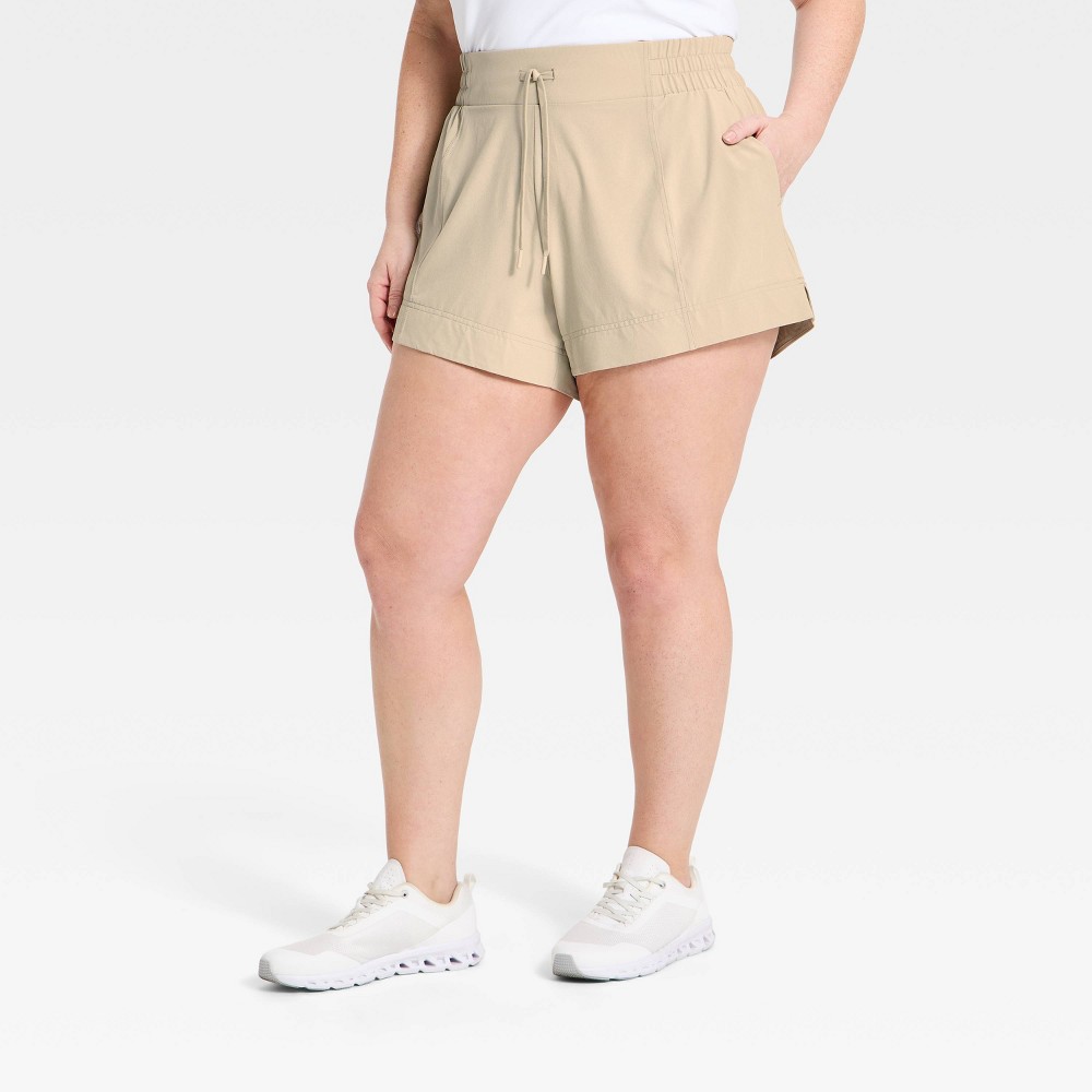 Women's Active Light Woven Mid-Rise Shorts 4" - All In Motion™ Khaki 1X