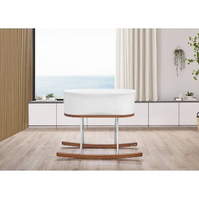 White Wooden Rocking Bassinet with Chrome Stand
