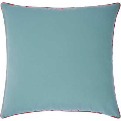 Aqua and Coral Embroidered Square Outdoor Throw Pillow