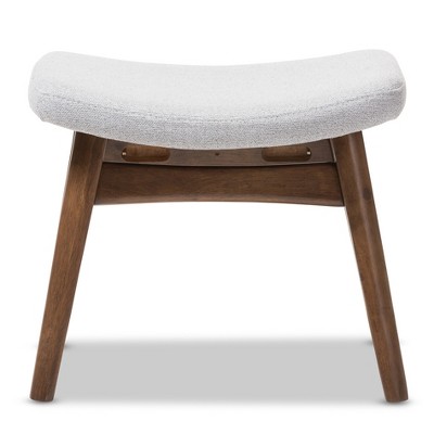 Vera Light Gray Polyester & Walnut Brown Mid-Century Ottoman