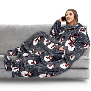 PAVILIA Wearable Blanket with Sleeves and Foot Pockets, Fleece Warm Snuggle Pocket Sleeved Throw for Women Men Adults - 1 of 4