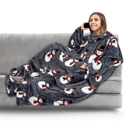 Wearable Blanket with Sleeves and Kangaroo Pocket for Adult Soft Warm Comfy  Throws Wrap Robe Blanket in Gray.