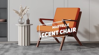 Martelle Cream and Amber Twill Weave Solid Ashwood Accent Chair