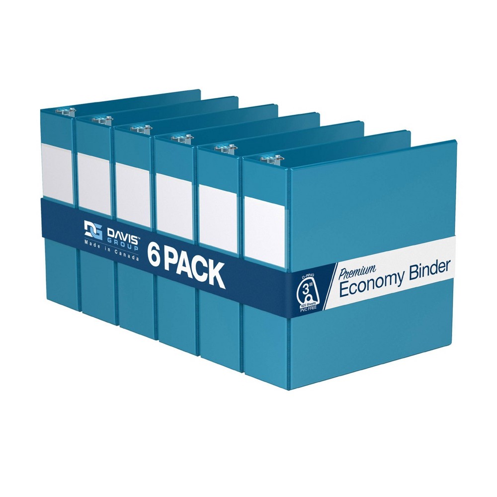 Davis Group 6pk 3" Premium Economy Round Ring Binders Turquoise Blue: Hard Cover, 625 Sheet Capacity, 2 Pockets, D Rings