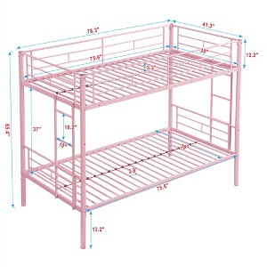Gulches Modern Twin Over Twin Metal Bunk Bed - Sturdy Steel, Safe Stairs, No Box Spring Needed, Pink - 1 of 4
