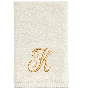 Avanti  Ivory with Gold Script Monogram Fingertip Towel Letter   K - 1 of 3