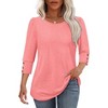 Women's 3/4 Sleeve Button Dressy Blouse Casual Round Neck Tops Summer Outfits Beach Plus Size Flowy Spring Shirt - 2 of 4