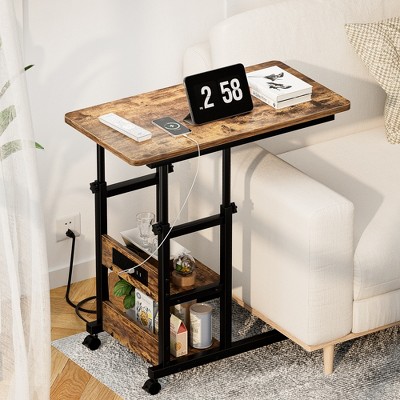 Besiost Height Adjustable C Table with USB Port and Wheels