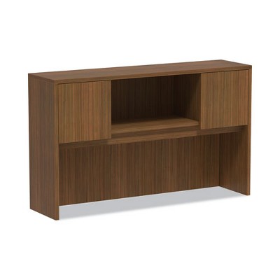 Modern Walnut Woodgrain Laminate Hutch with Doors and Compartments