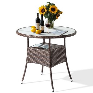 Karl Home Patio Brown Wicker Round Bar Table - 1 of 4
