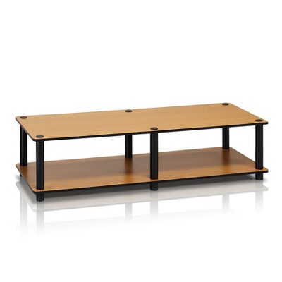 Furinno No Tools Wide TV Stand Media Entertainment Center for TVs up to 43" with Large Capacity Light Cherry Color Black Tube