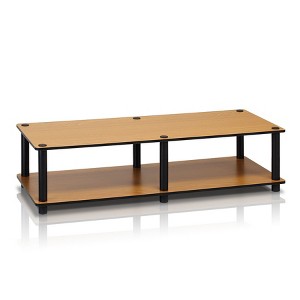 Furinno No Tools Wide TV Stand Media Entertainment Center for TVs up to 43" with Large Capacity Light Cherry Color Black Tube - 1 of 4