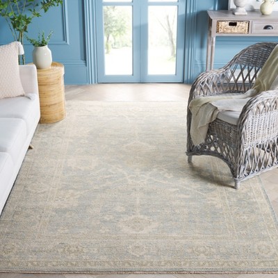 Light Blue and Ivory Hand-Knotted Wool Floral Area Rug 6' x 9'