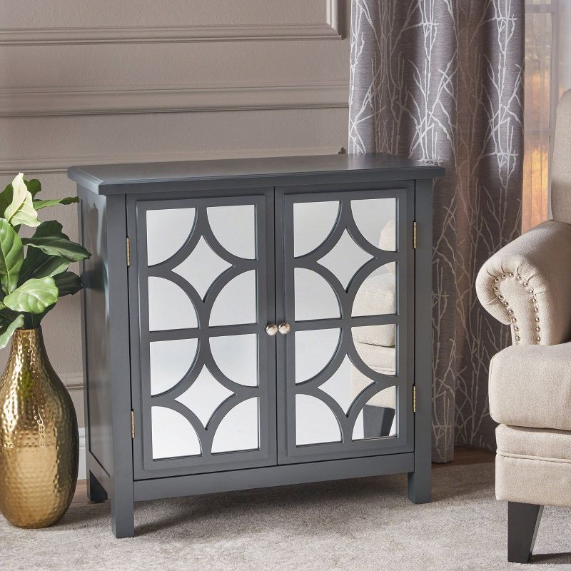 Melora Fir Wood Cabinet with Mirrored Doors Charcoal Gray - Christopher Knight Home, 4 of 10