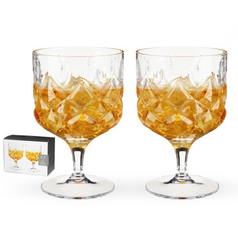 Viski Admiral Stemmed Cocktail Glasses, Faceted Lead-Free Crystal Short  Footed Coupes for Bar Carts, 9 Oz, Set of 2, Clear Finish