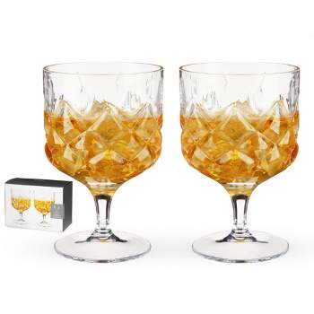 Viski Admiral Stemmed Cocktail Glasses, Faceted Lead-Free Crystal Short Footed Coupes for Bar Carts, 9 Oz, Set of 2, Clear Finish
