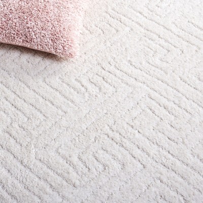 Ivory Geometric Shag Synthetic Area Rug, 4' x 6'