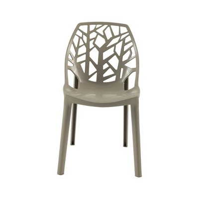 Cornelia Solid Taupe Stackable Plastic Side Chair with Tree Design