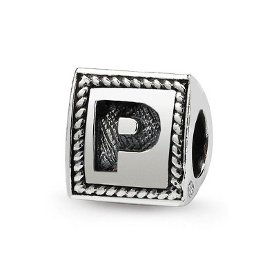Black Bow Jewelry Triangle Block, Letter P Sterling Silver Bead Charm