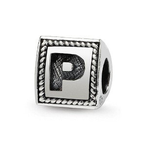 Black Bow Jewelry Triangle Block, Letter P Sterling Silver Bead Charm - 1 of 3