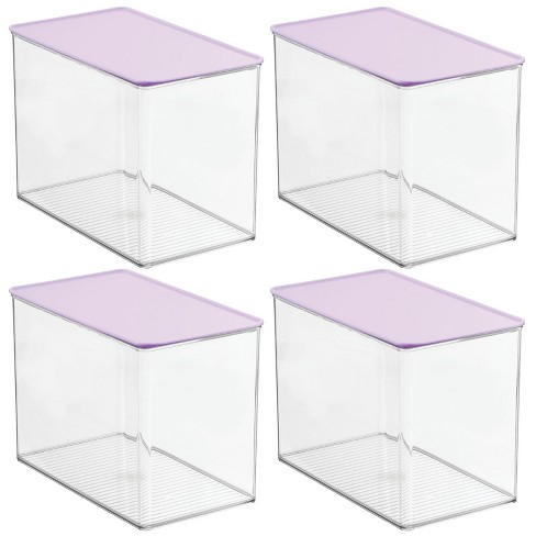 mDesign Plastic Stackable Storage Bin Box with Lid, 4 Pack - 12.75 x 7.25 x  7, Clear