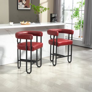 Height Bar Stools Set Of 2,Boasting Curved Wishbone Frame Streamlined Silhouette Armrest Counter Stool with Three Legs-Cuddlewood - 1 of 4