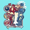 Juniors Mattel Blue Bomber and Red Rocker Robots Game On Racerback Tank - 2 of 4