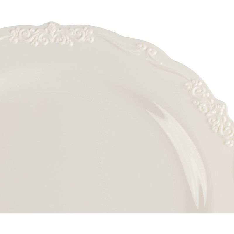 Juvale 25 Pack Disposable Plastic Dinner Plates Party Supplies, Cream with Fine Detailing (10 Inches), 5 of 8