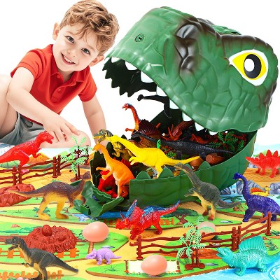 Skirfy 67PCS Dinosaur Toys for Kids, Realistic Dino Figures Set with Eggs&Trees&Fence Playset, Great Gift for Toddler Boys & Girls, Dark green