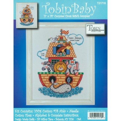 Design Works Counted Cross Stitch Kit 11"X14"-Noah's Ark Birth Record (14 Count)