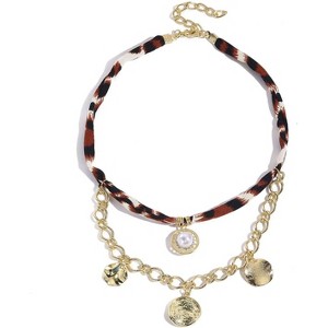 Leopard Scarf Charm Necklace - Vintage Boho Layered Necklace with Pearl & Coin Pendants - 1 of 4