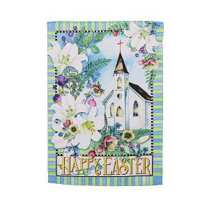 Evergreen Easter Church with Flowers Garden Suede Flag - 1 of 1