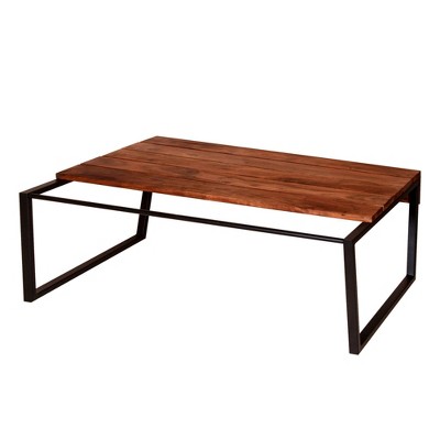 Rectangular Wooden Industrial Coffee Table with Metal Sled Base Brown/Black The Urban Port - The Urban Port